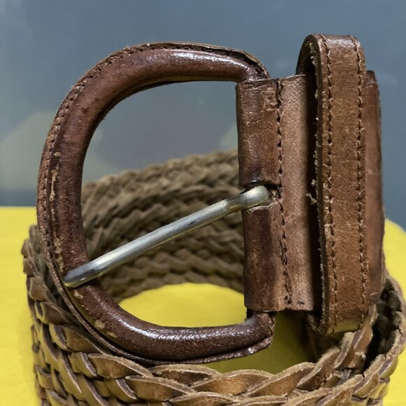 Brown Leather Woven Braided Chain Thick Wide Belt Boho Y2K 90s Vintage Cottage L